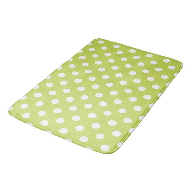 Tapis De Bain Chartreuse Vert Citron & Points Blancs Point (Angle)