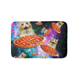 Tapis De Bain Chat à pizza de l'espace amusant