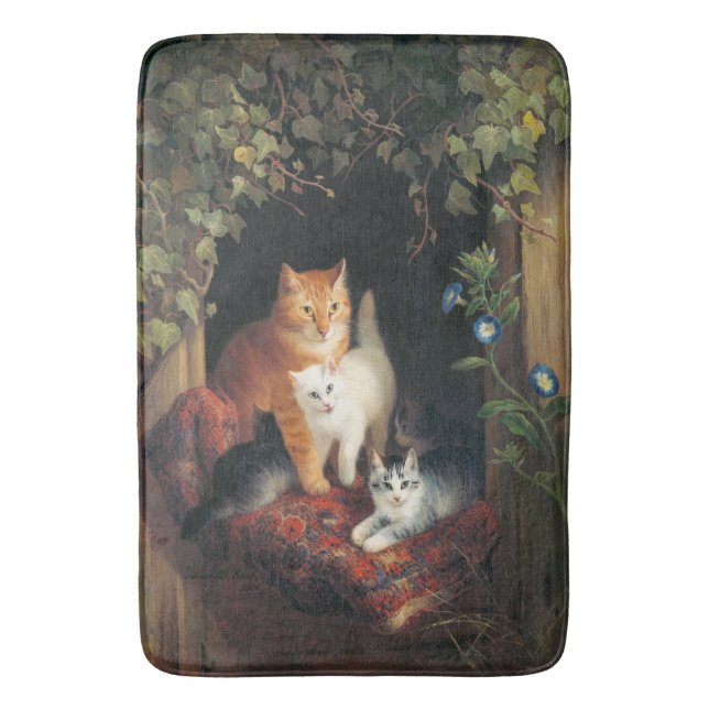 Tapis De Bain Chat avec chatons (Art animal) (devant Vertical)