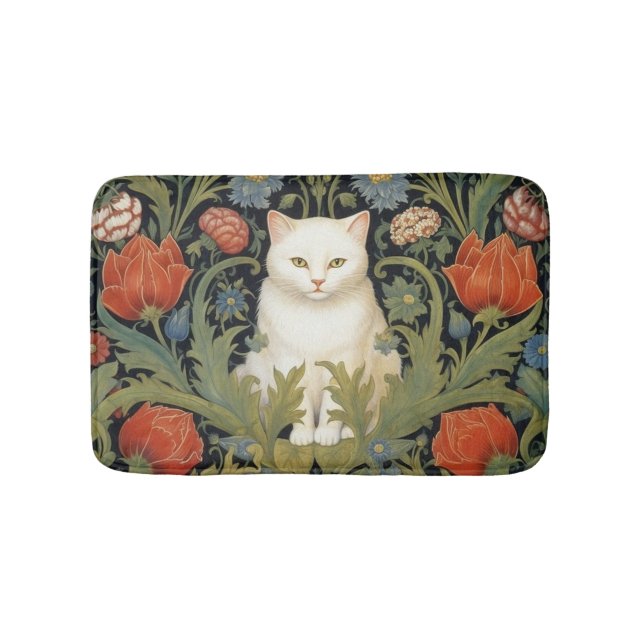 Tapis De Bain Chat blanc Art nouveau dans le jardin (Devant)