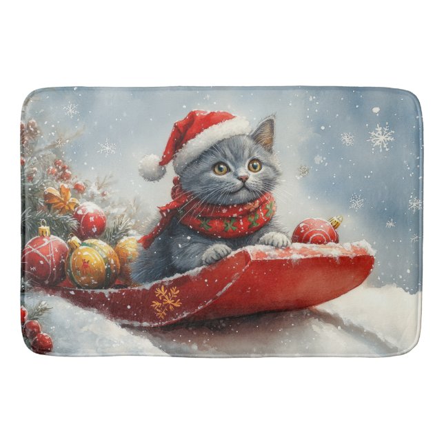 Tapis De Bain Chat bleu russe en sangle laissez-le neiger Noël (Devant)