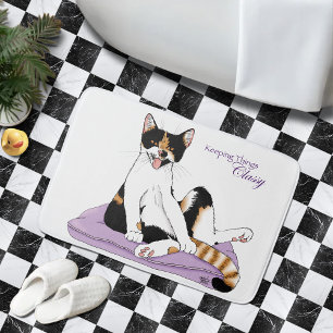 Tapis De Bain Chat calicot fantaisiste violet classe 