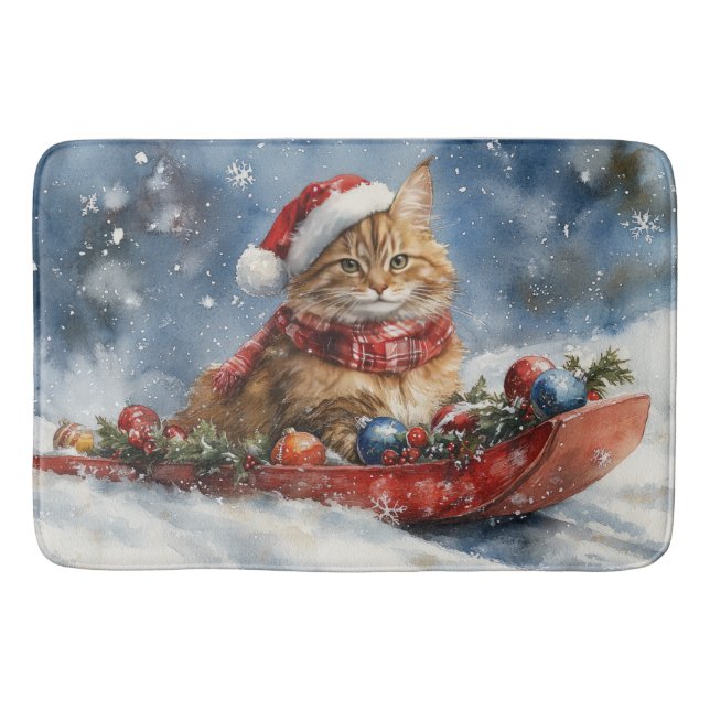 Tapis De Bain Chat de Maine Coon en sledge Laisser neiger Noël (Devant)
