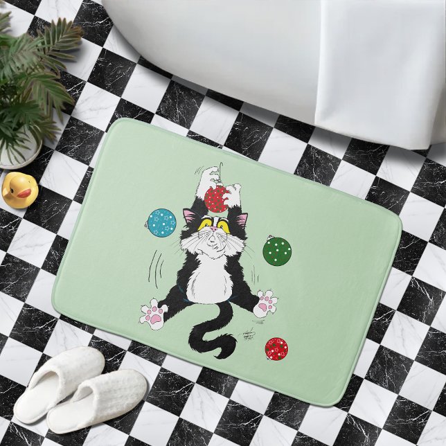 Tapis De Bain Chat de Noël noir blanc Tuxedo (Créateur téléchargé)