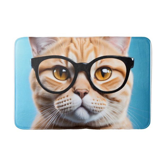 Tapis De Bain Chat-gingembre portant des lunettes (Devant)