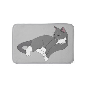 Tapis De Bain Chat gris et blanc Tuxedo