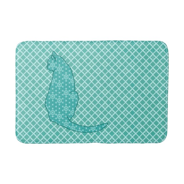 Tapis De Bain Chat japonais - copie de kimono de turquoise (Devant)