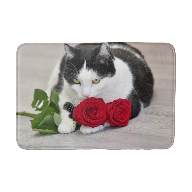 Tapis De Bain Chat mignon avec la rose rouge (Devant)