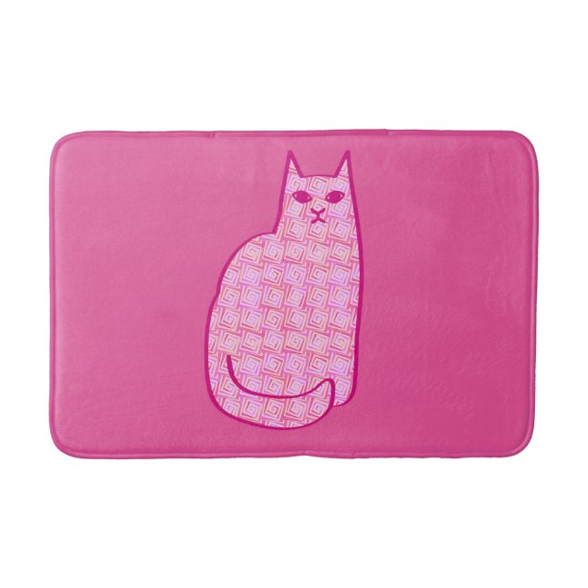 Tapis De Bain Chat moderne du milieu du siècle, Fuchsia et rose  (Devant)