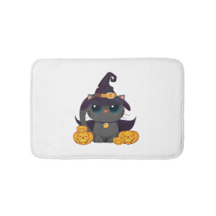 Tapis De Bain Chat Noir Avec Chemise Halloween Jack-o'-lantern