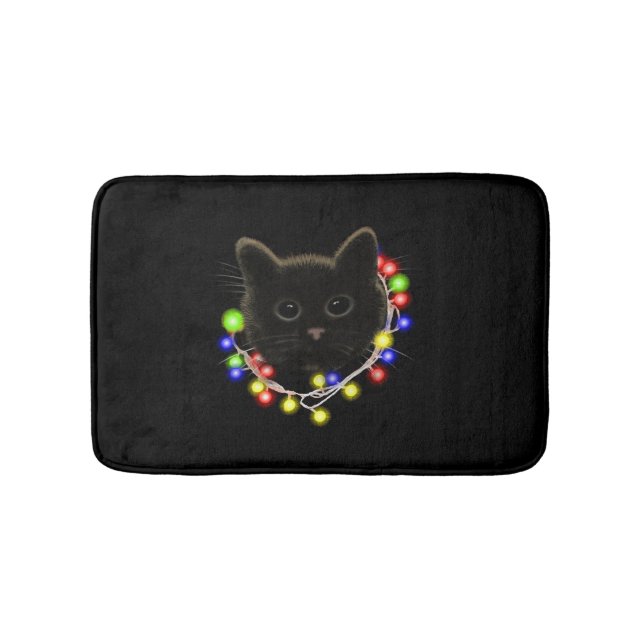 Tapis De Bain Chat noir avec lumières de Noël (Devant)