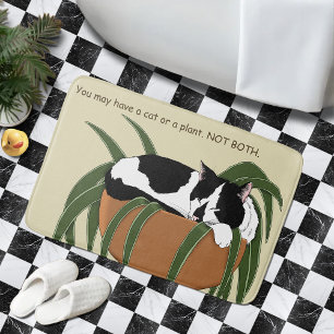 Tapis De Bain Chat noir blanc Plante drôle
