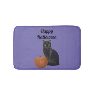 Tapis De Bain Chat noir et Citrouille Joyeux Halloween violet