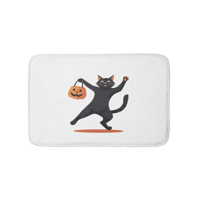Tapis De Bain Chat noir grognant à la bash d'Halloween, balançan (Devant)