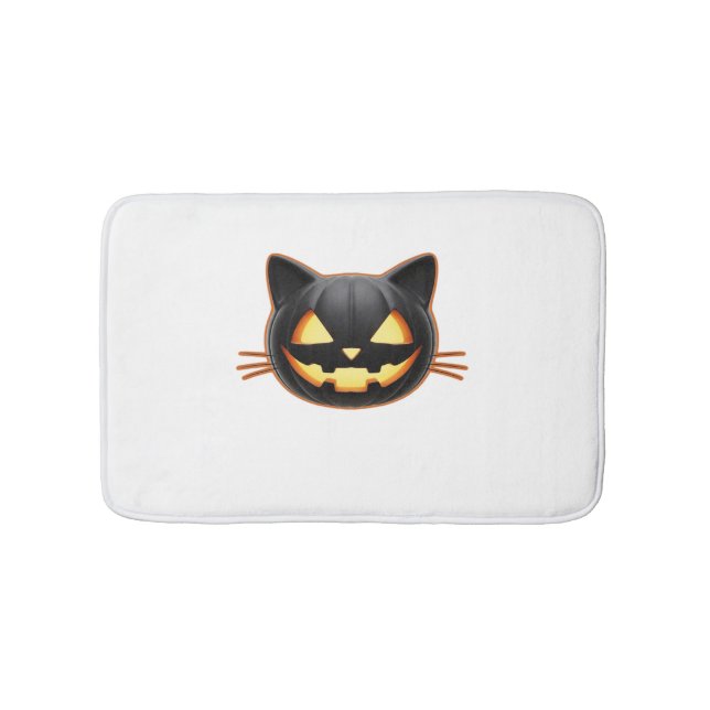 Tapis De Bain Chat noir Jack o'Lantern Emoji T-shirt classique (Devant)