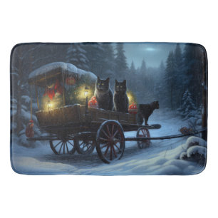Tapis De Bain Chat noir Snowy Sleigh Ride Décor de Noël
