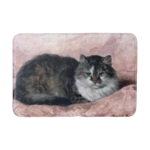 Tapis De Bain Chat sur le coussin rose par Henriëtte Ronner-Kni