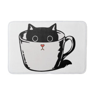 Tapis De Bain Chaton noir avec nez rouge caché dans une tasse