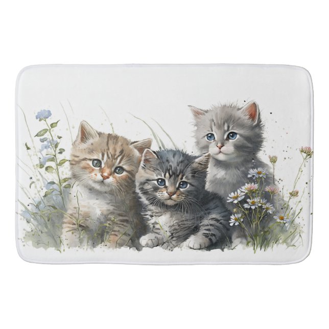 Tapis De Bain Chatons d'aquarelle en herbe (Devant)