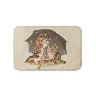 Tapis De Bain Chatons vintage sous parapluie art de chat antique