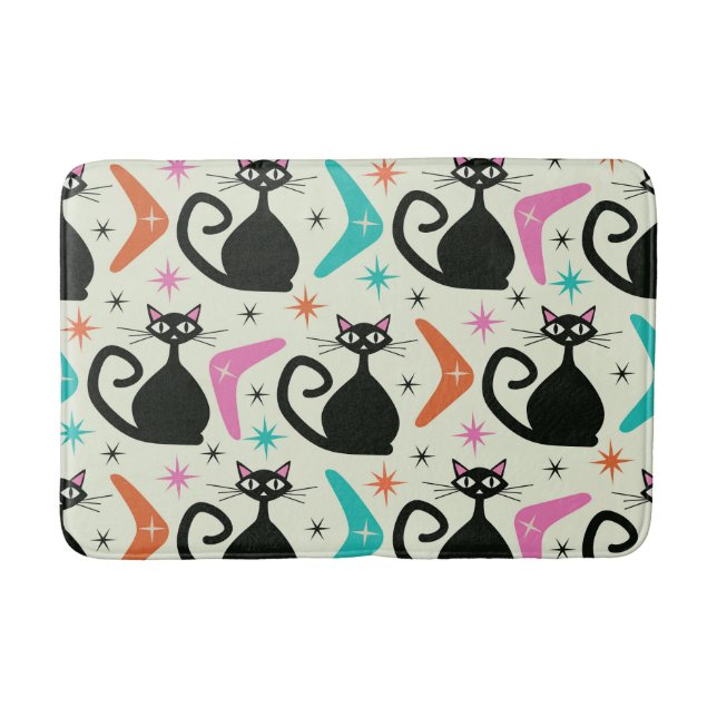 Tapis De Bain Chats atomiques noirs du milieu du siècle avec Boo (Devant)
