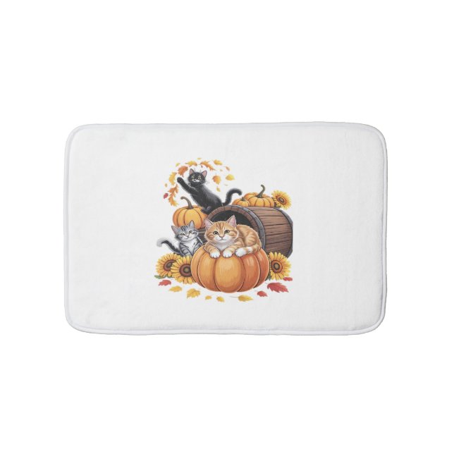 Tapis De Bain Chats Automne Citrouilles Thanksgiving Sunflower O (Devant)