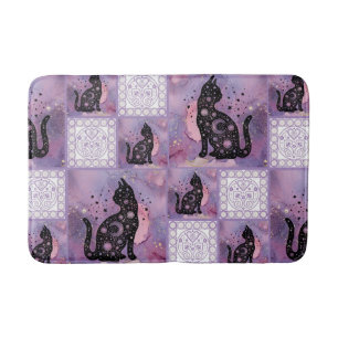 Tapis De Bain Chats Cosmiques Violet Patchwork Taille moyenne