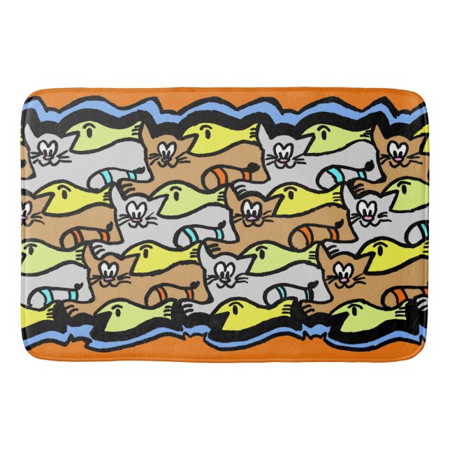 Tapis De Bain Chats graphiques et de poisson Cartoon de bain Mat (Devant)