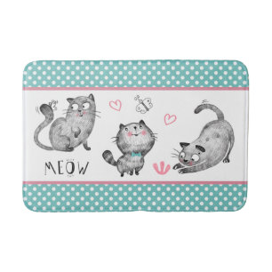 Tapis De Bain Chats mignons, Papillons, Coeurs, Pois
