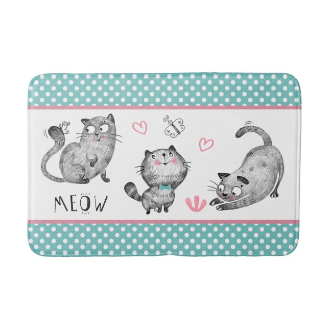 Tapis De Bain Chats mignons, Papillons, Coeurs, Pois (Devant)