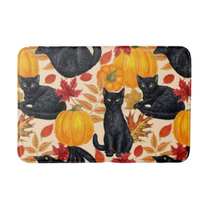 Tapis De Bain Chats noirs et citrouilles