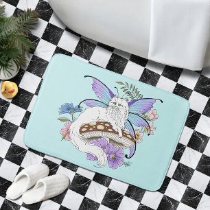 Tapis De Bain Chatte Fée Blanche Fantastique Champignon Bleu Cap
