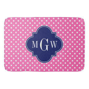 Tapis De Bain Chaud rose blanc Pois Quatrefoil 3 Monogramme