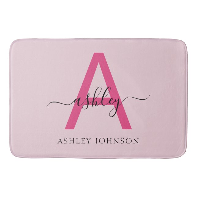Tapis De Bain Chaud rose Monogramme Salle de dortoir pour fille (Devant)