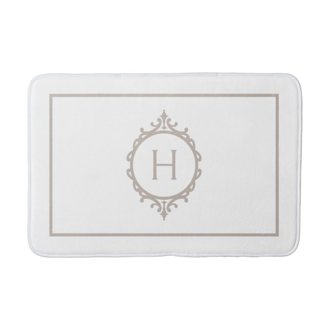 Tapis De Bain Chelsea Light Taupe et blanc Monogramme (Devant)