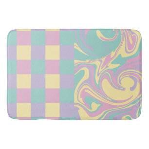 Tapis De Bain Chèques et perles Pastel Rose, Jaune, Violet & Ver