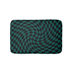 Tapis De Bain Chèques Noirs Retro Warped Jungle Vert À damiers