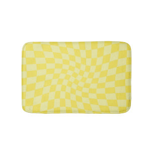 Tapis De Bain Chèques Retro Pastel Jaune en damier dépoli