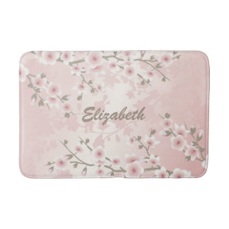 Tapis De Bain Cherry Blossom Apricot Vintage Floral Monogram 