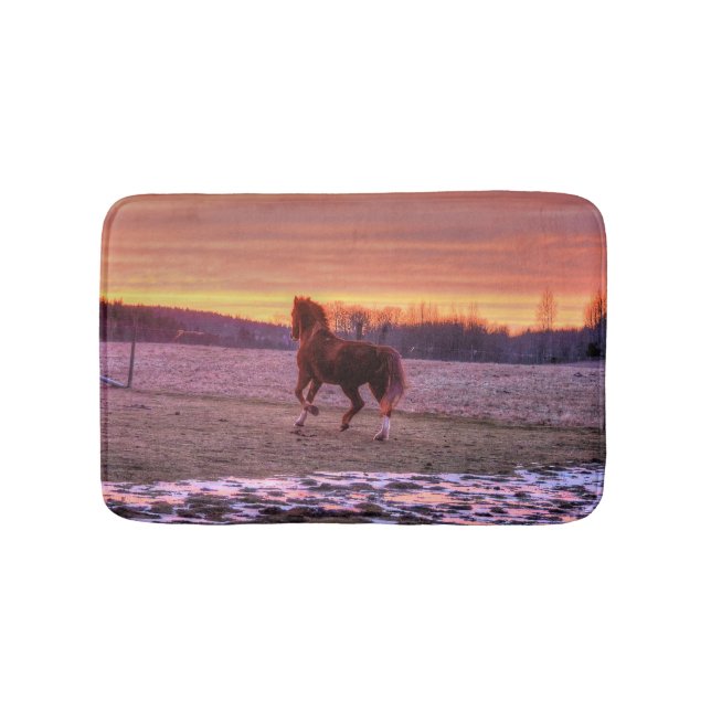 Tapis De Bain Chestnut Stallion Horse et Ranch Sunset (Devant)