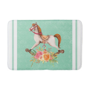 Tapis De Bain Cheval à roche vintage avec Bouquet floral