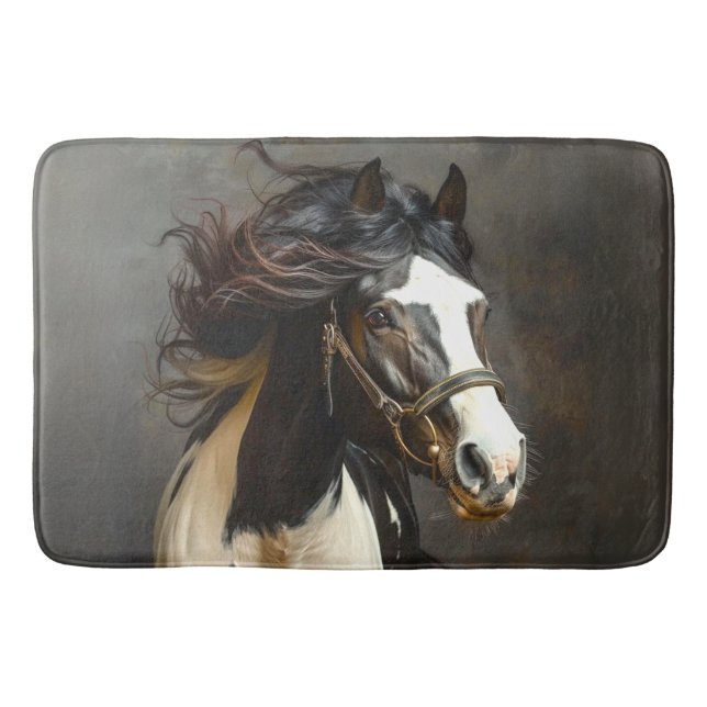 Tapis De Bain Cheval blanc Brown noir en course (Devant)
