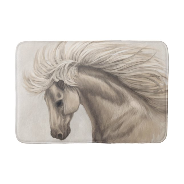 Tapis De Bain Cheval blanc gris d'ivoire sauvage Mane (Devant)