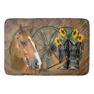 Tapis De Bain Cheval Boot Boots Wagon Wheels Sunflower Western
