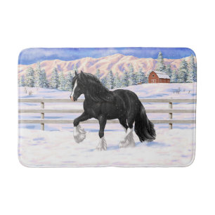 Tapis De Bain Cheval d'attelage noir et blanc de la bannière Tzi