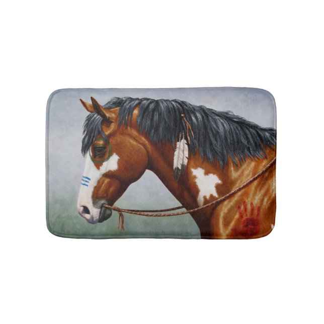 Tapis De Bain Cheval de guerre Pinto de la baie amérindienne (Devant)
