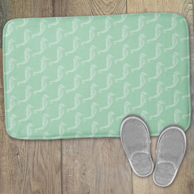 Tapis De Bain Cheval de mer blanc nautique Squelette Motif Vert (Créateur téléchargé)