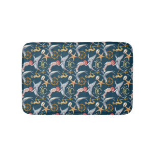 Tapis De Bain Cheval de mer, Navires Roue, baleines, Crabe, Star