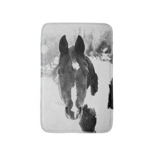 Tapis De Bain Cheval d'hiver noir et blanc