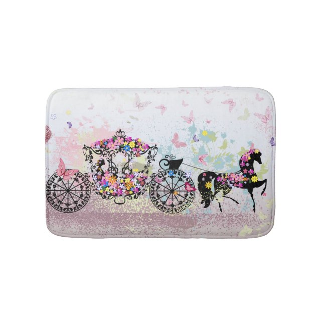 Tapis De Bain Cheval mariage & Fleurs de transport & Papillons (Devant)